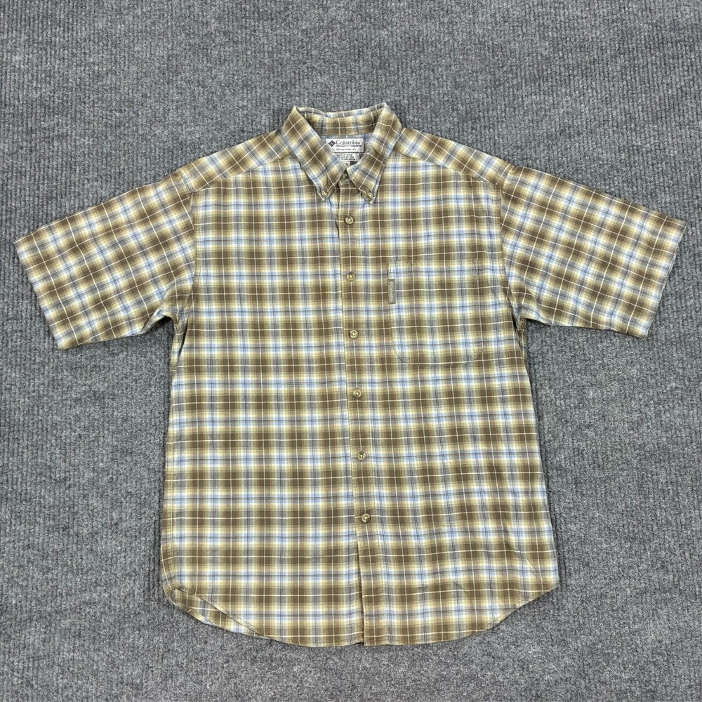 Columbia Sportswear Mens Medium Plaid Button Down Short Sleeve Shirt Cotton